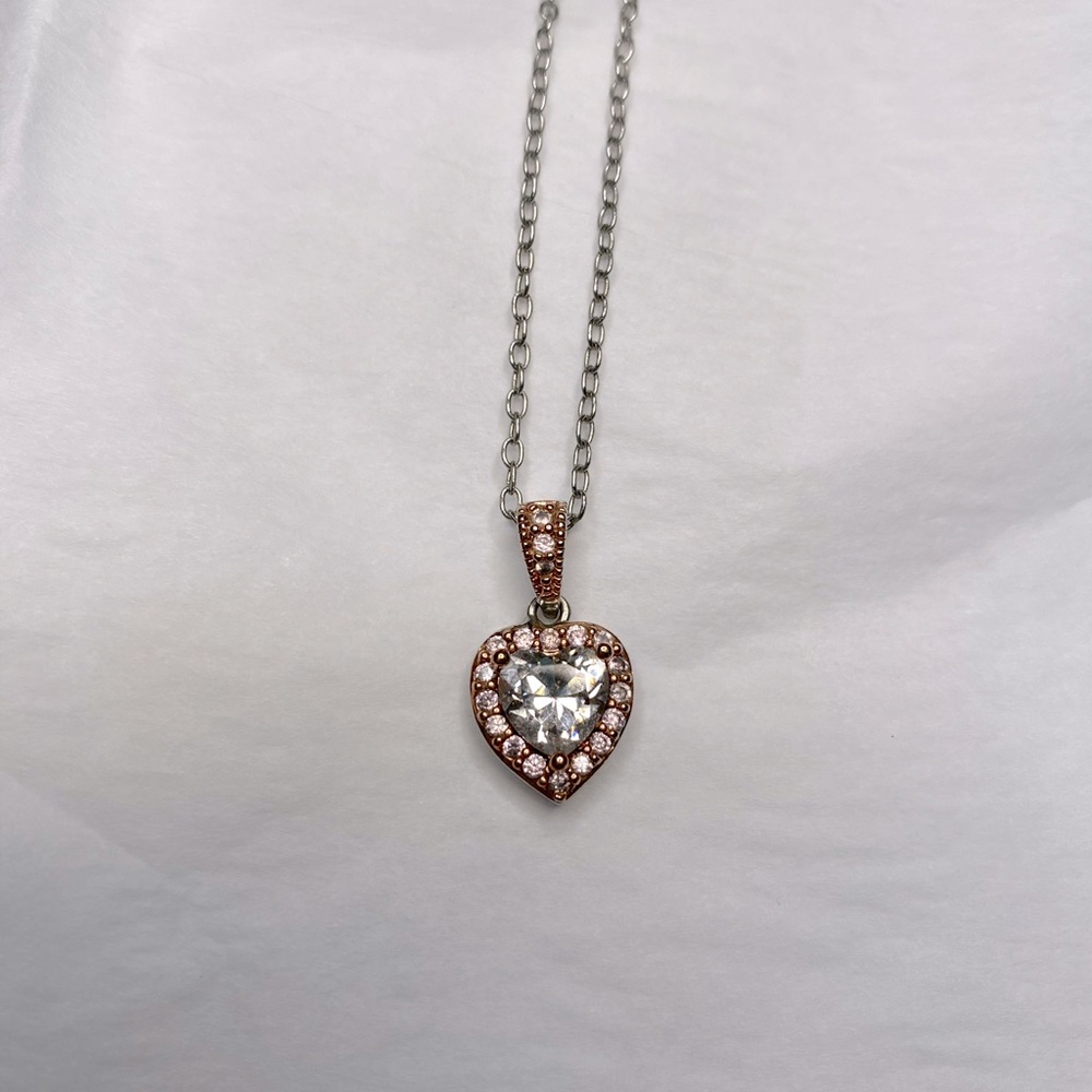Sterling Silver Cubic Zirconia Heart Necklace Anniversary Valentines Gift